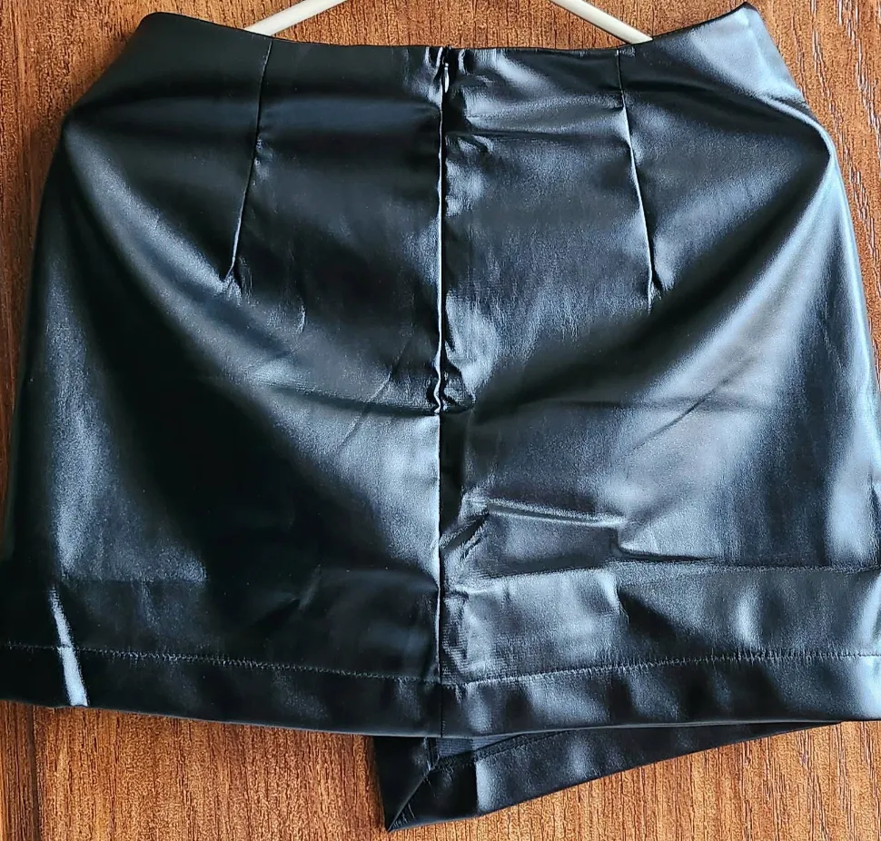 Front Button High Waist Leather Skirt