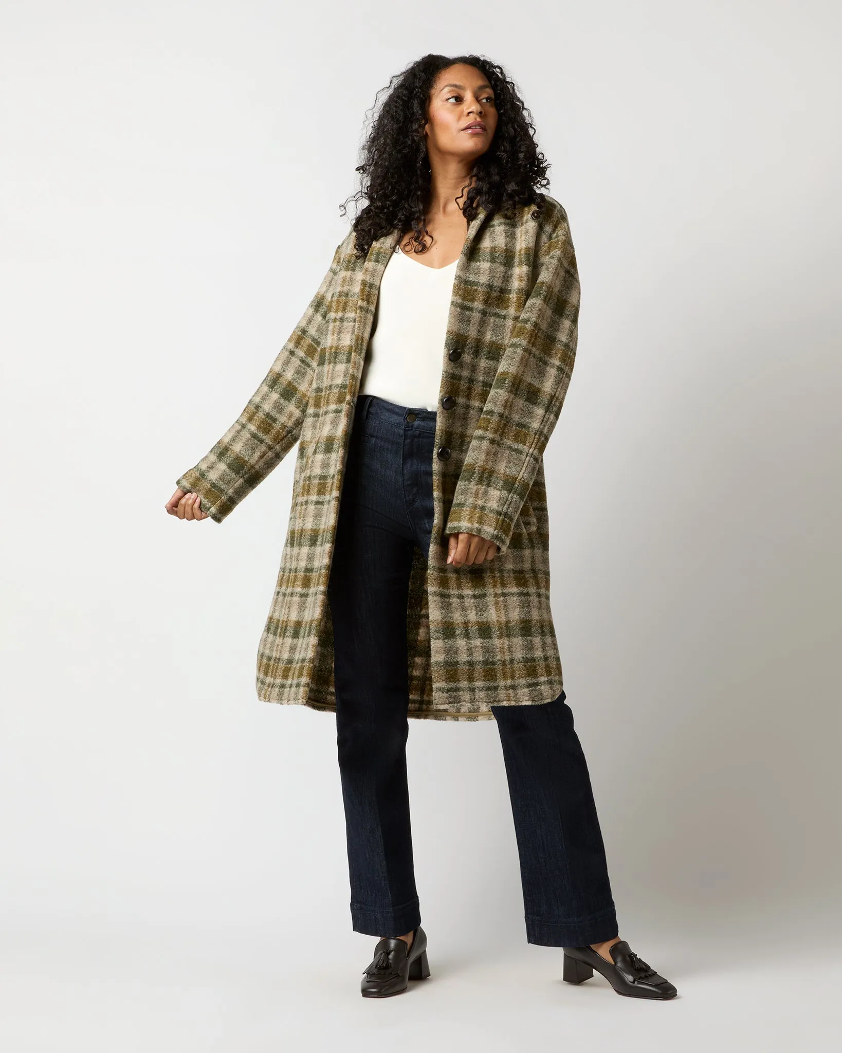 Gabriel Checked Coat in Khaki/Ecru