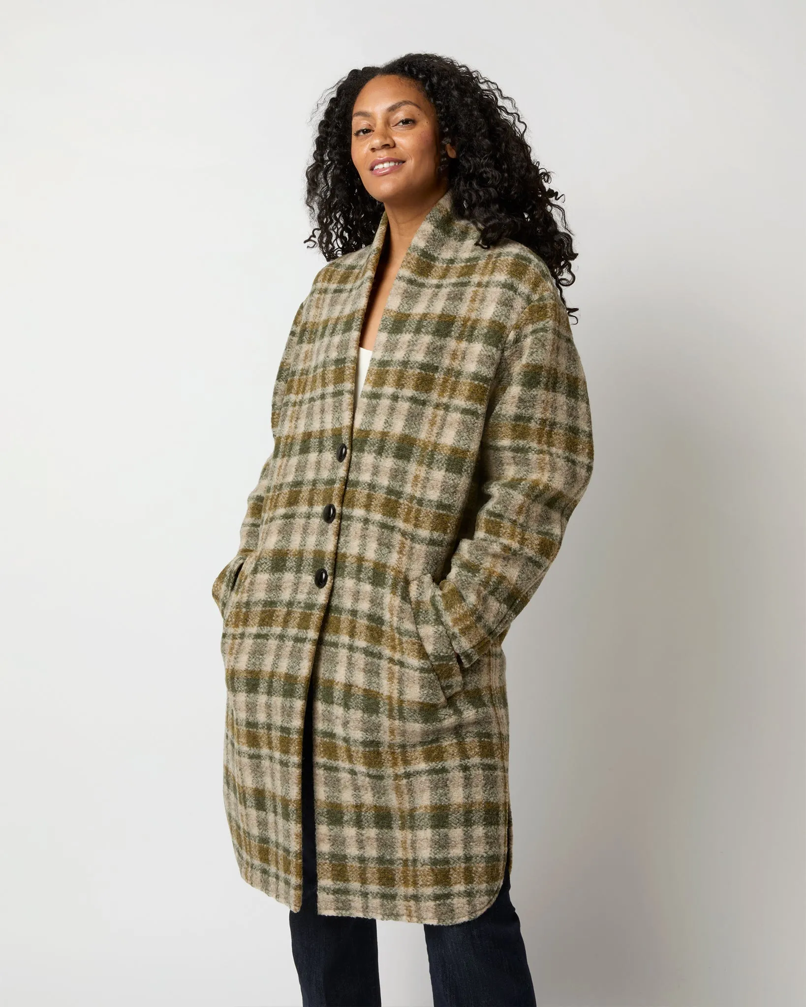 Gabriel Checked Coat in Khaki/Ecru