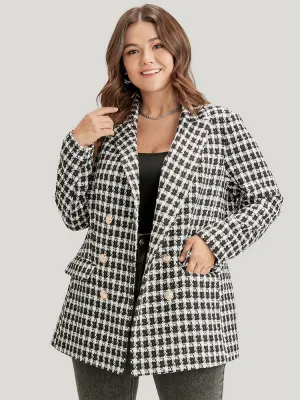 Gingham Button Front Flap Pocket Blazer