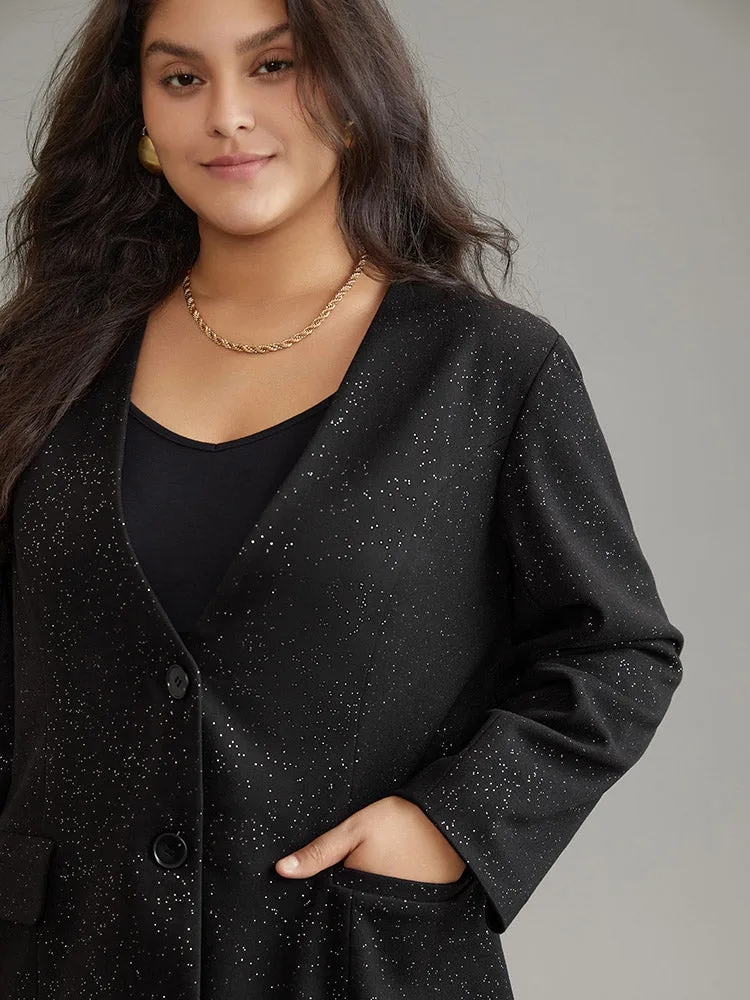 Glitter Flap Pocket Button Down Blazer