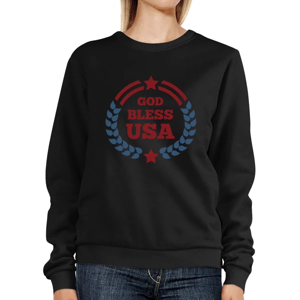 God Bless USA Unisex Graphic Sweatshirt Black Round Neck Pullover