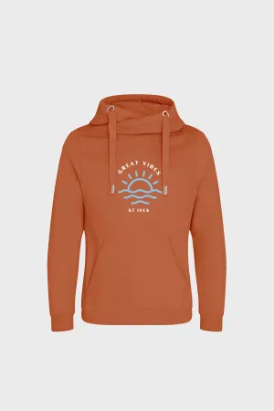 Great Vibes Rust Cowl Neck Hoodie