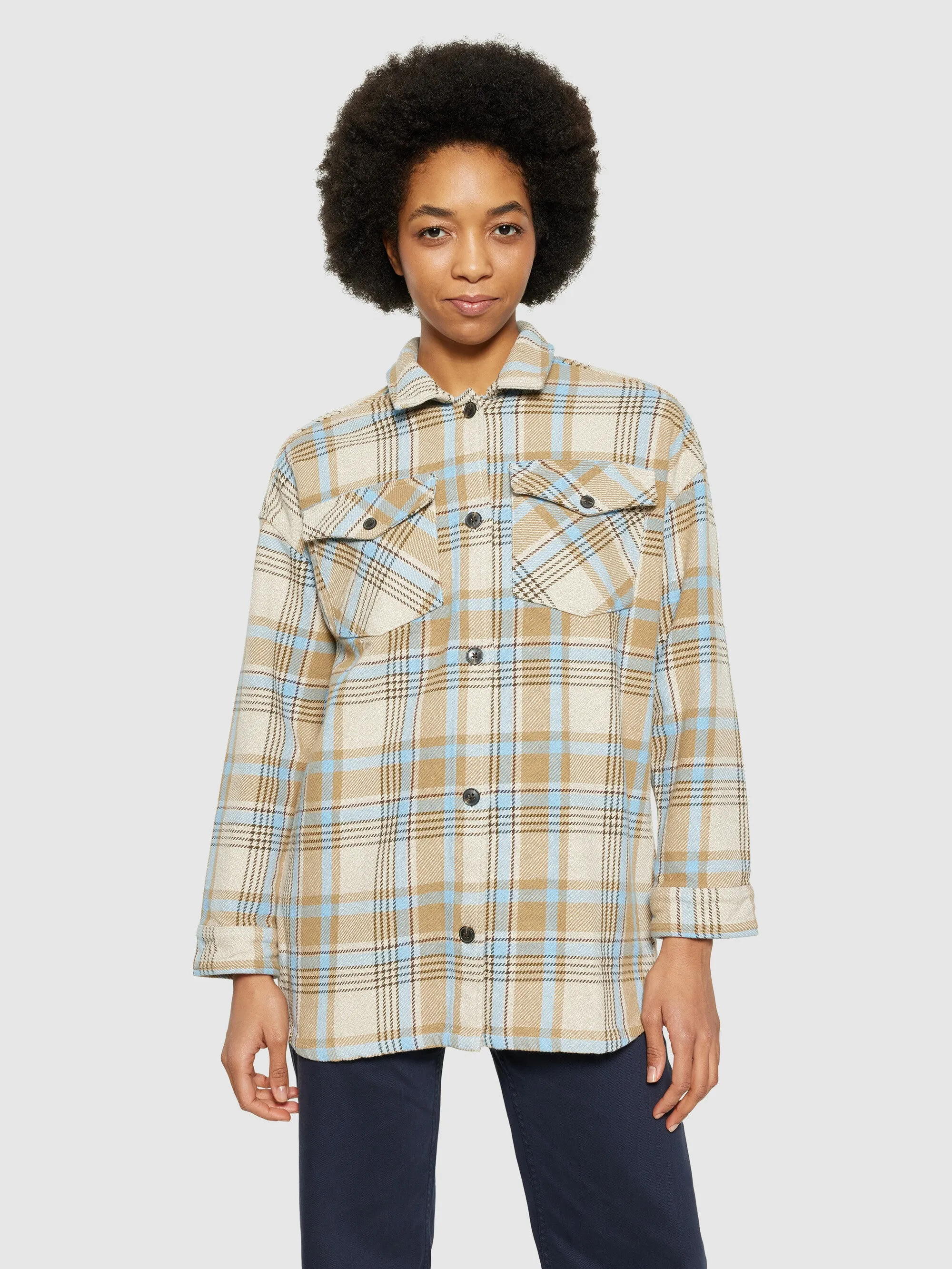 Heavy flannel check overshirt - GOTS/Vegan - Beige check