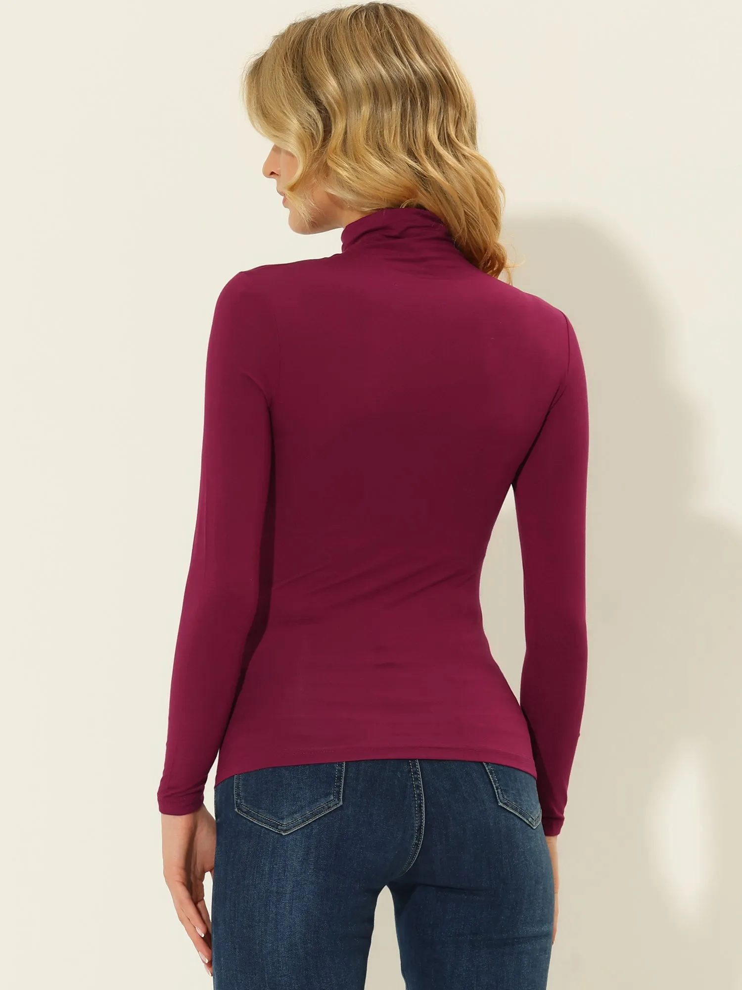 High Neck Knit Slim Fit Long Sleeve Ruched Top