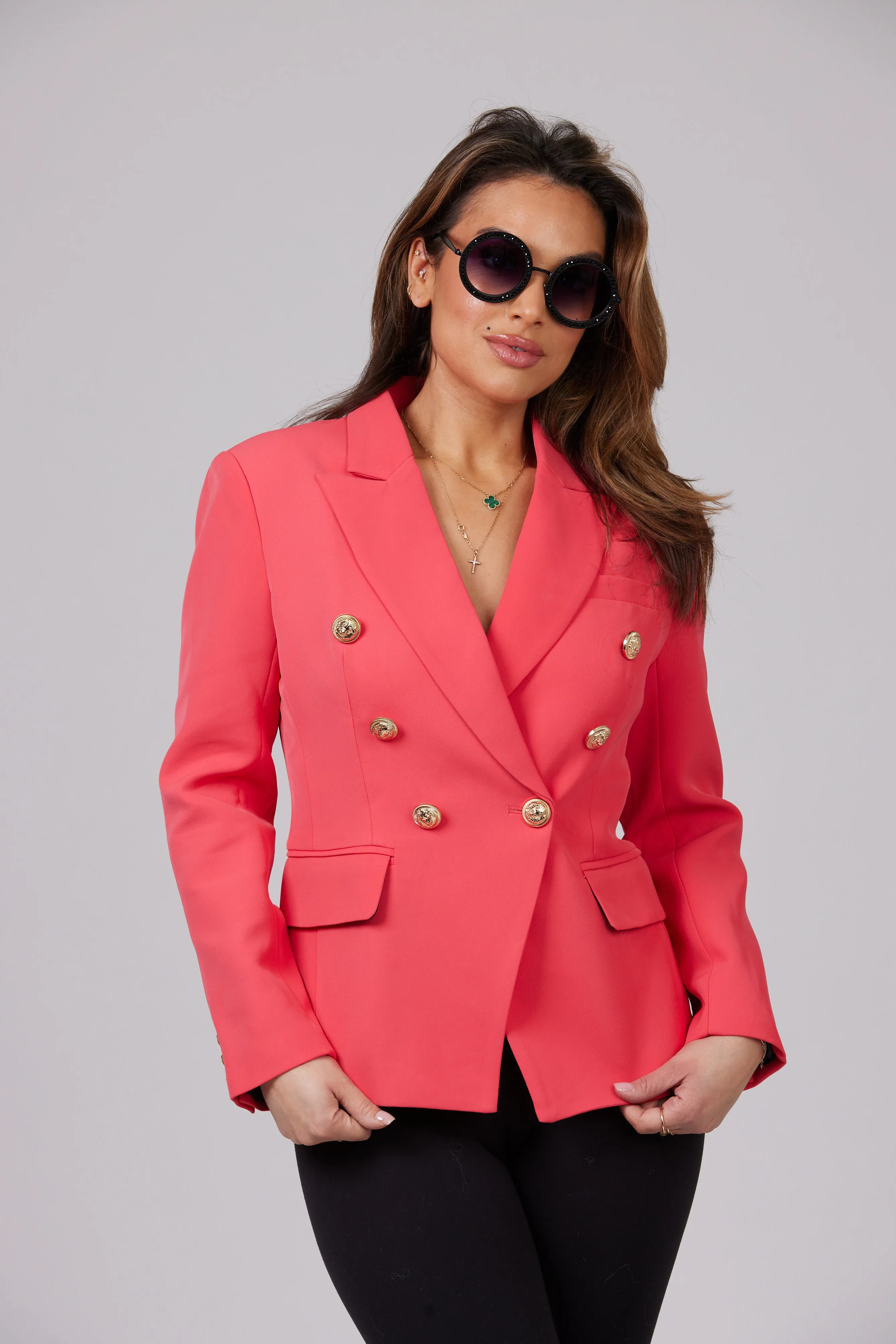 ICONIC WATERMELON BLAZER WITH GOLD BUTTONS