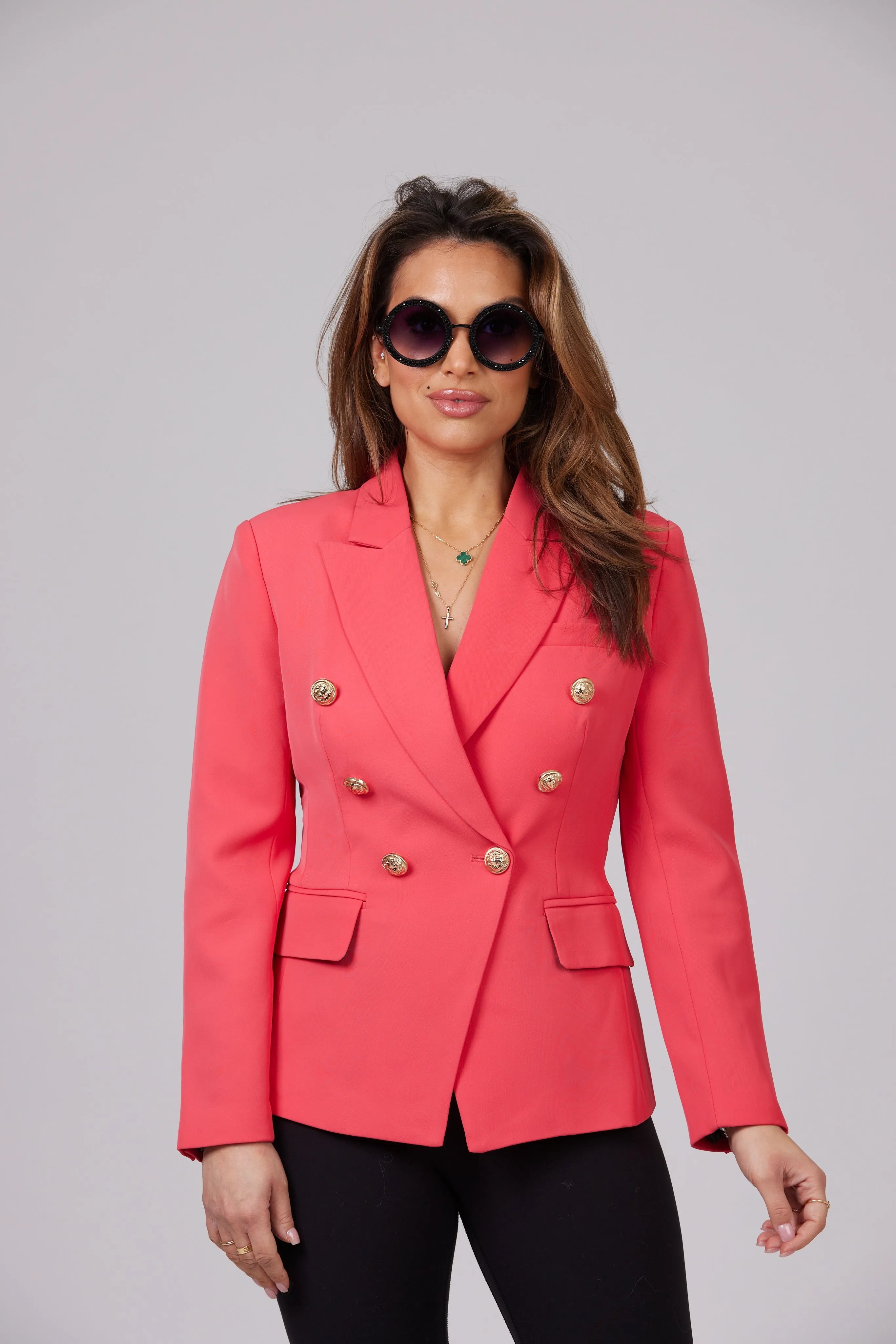 ICONIC WATERMELON BLAZER WITH GOLD BUTTONS