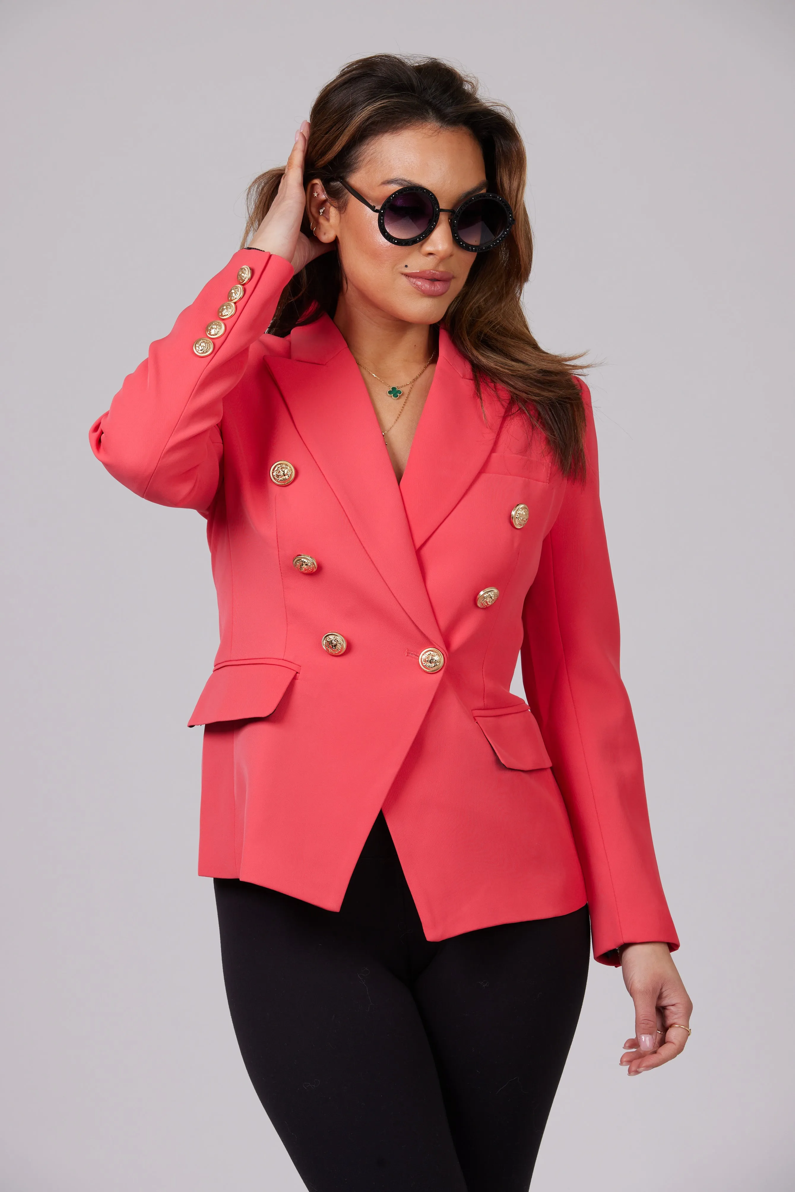 ICONIC WATERMELON BLAZER WITH GOLD BUTTONS