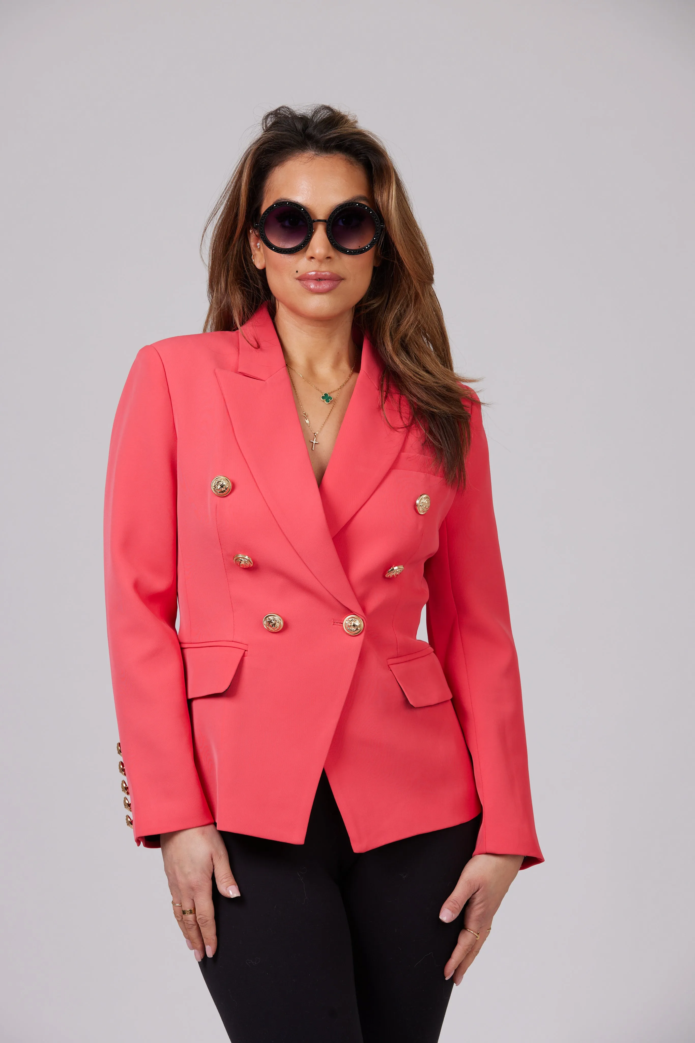 ICONIC WATERMELON BLAZER WITH GOLD BUTTONS