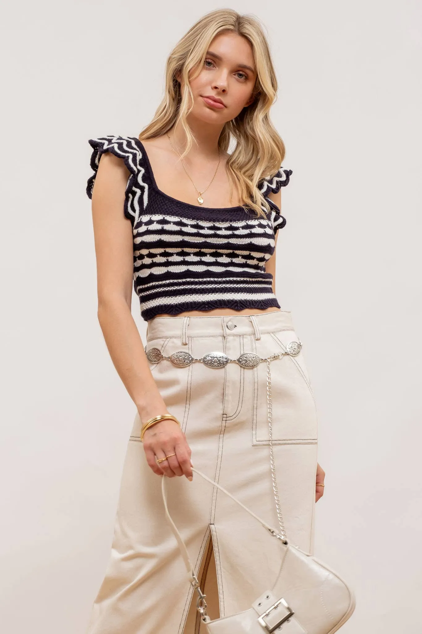 Jacquard Sweater Knit Crop Top