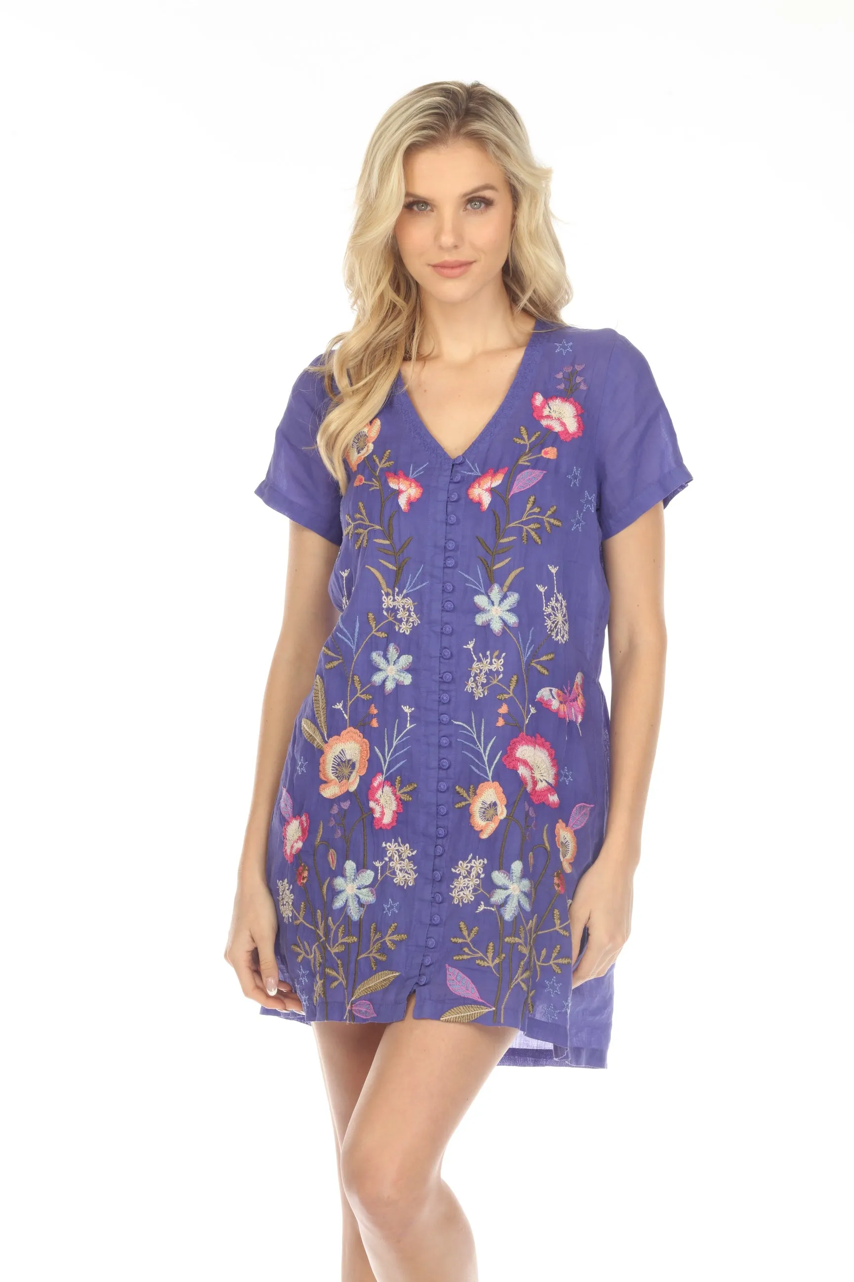 Johnny Was Workshop Blue Nila Easy Breezy Linen Tunic Dress Boho Chic W37523