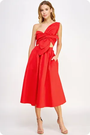 Knotted Twist Petal Dress Warm Red