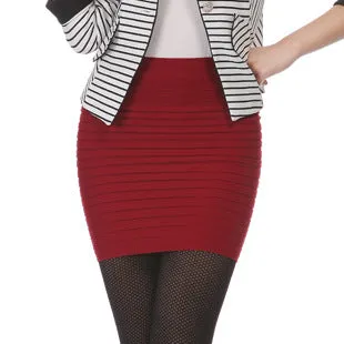 Korean Candy Colors Pleated High Waist Hip Flattering Thick Pencil Skirt