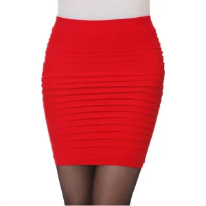 Korean Candy Colors Pleated High Waist Hip Flattering Thick Pencil Skirt