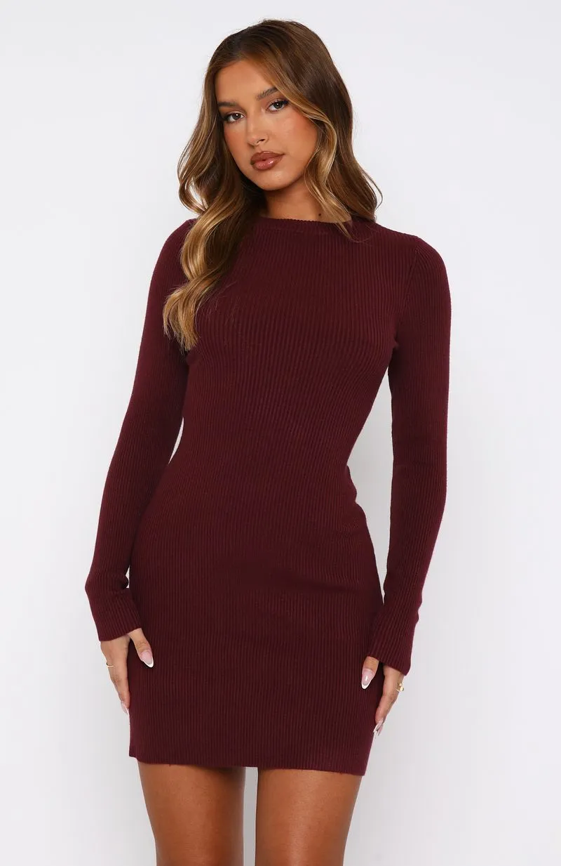 Let's Be Together Long Sleeve Mini Dress Dark Merlot