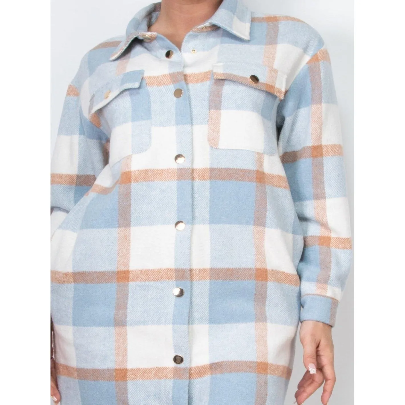 Long Sleeve Plaid Buttoned Shacket Coat