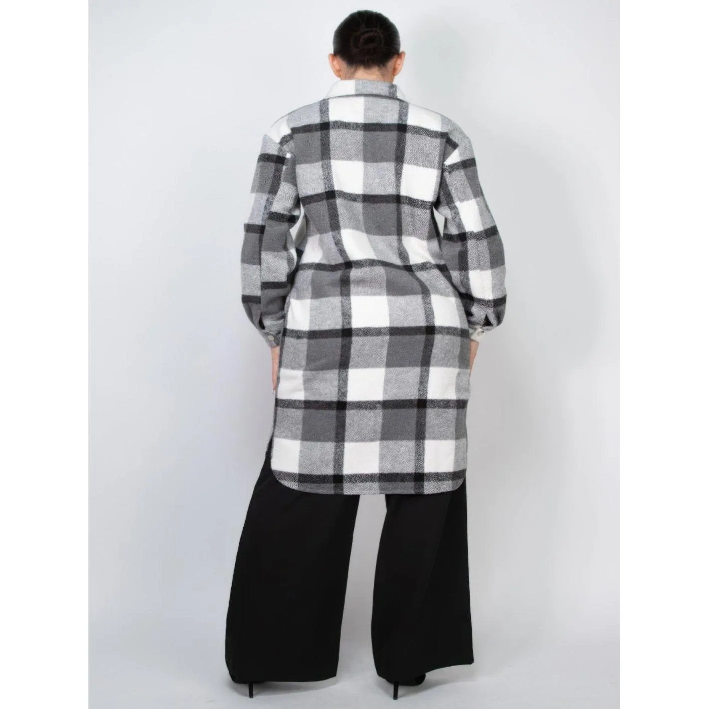 Long Sleeve Plaid Buttoned Shacket Coat