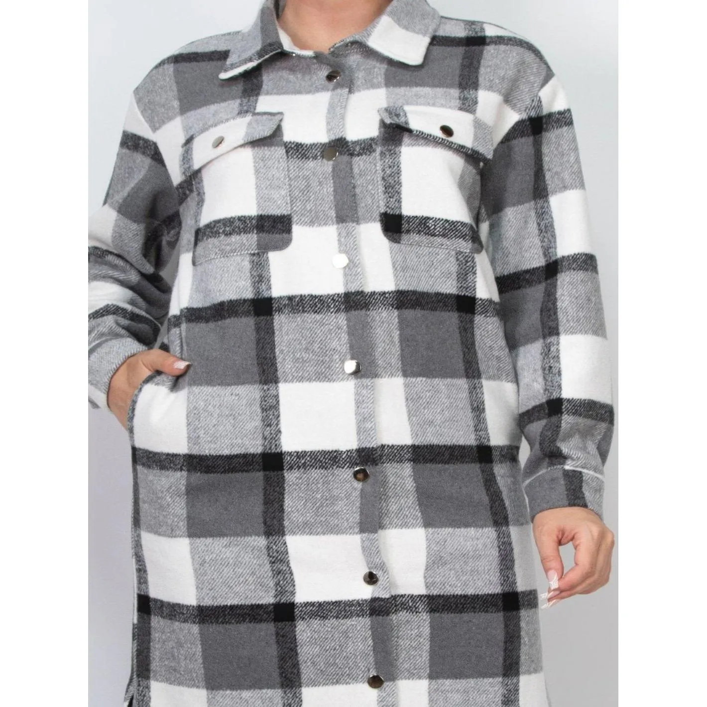 Long Sleeve Plaid Buttoned Shacket Coat