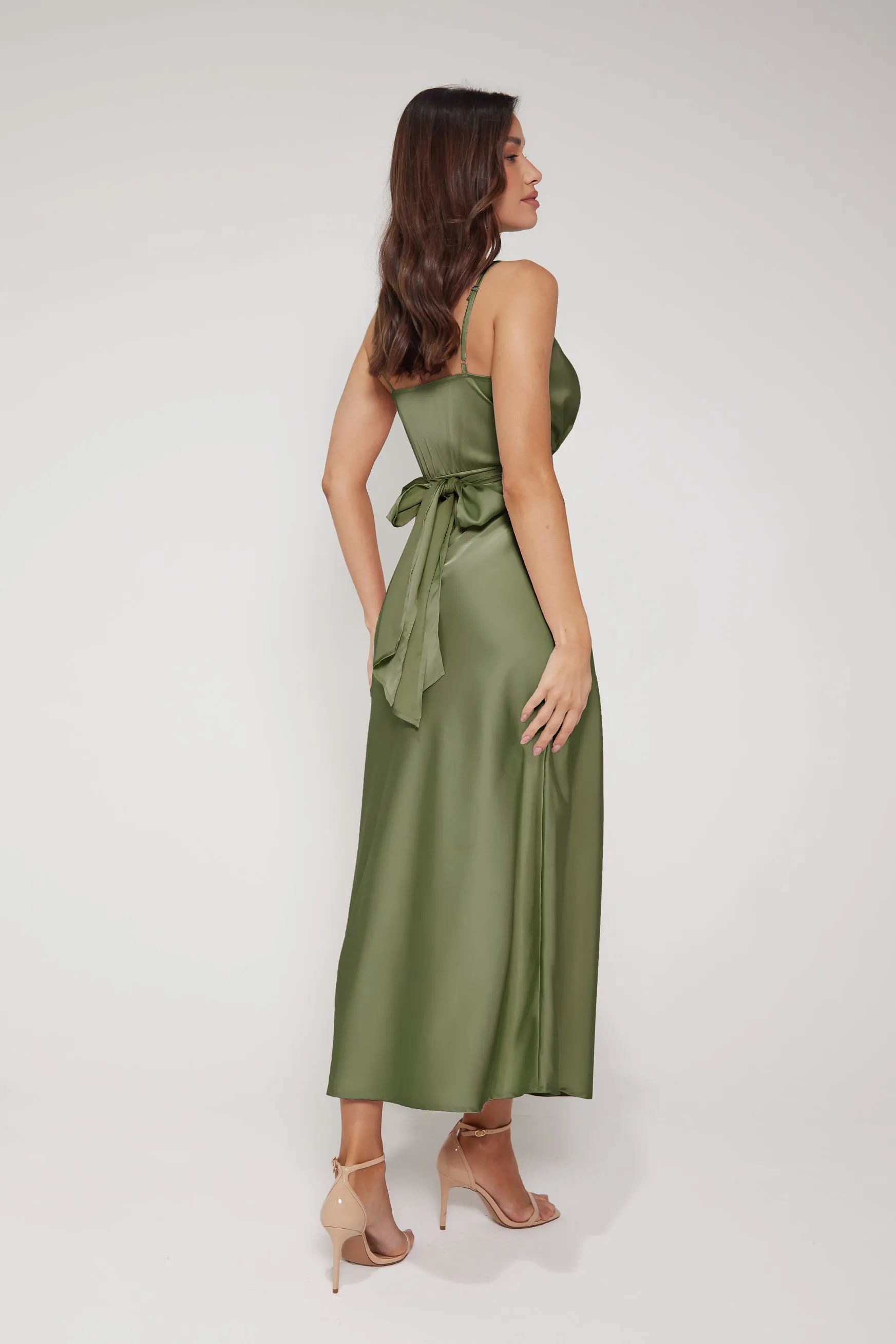 Louisa Tie Waist Cami Wrap Maxi Dress - Olive