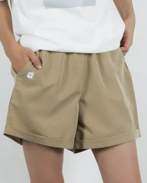 LULU Flower Elastic Waistband Shorts (Khaki)