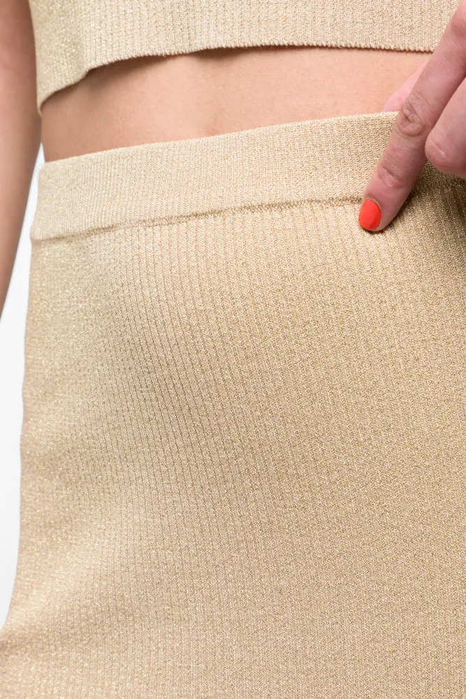 Lurex Knitwear Bodycon Skirt Gold