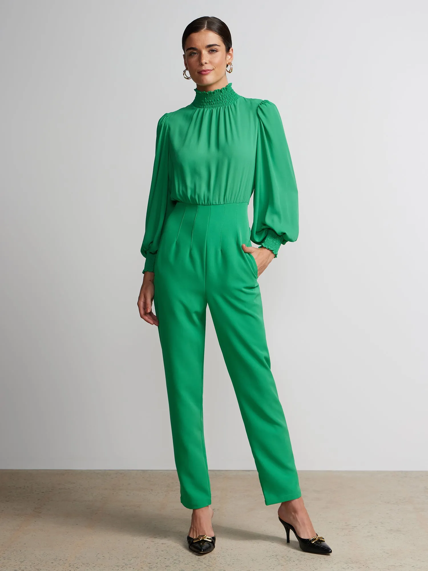 Mock-Neck Slim-Leg Jumpsuit