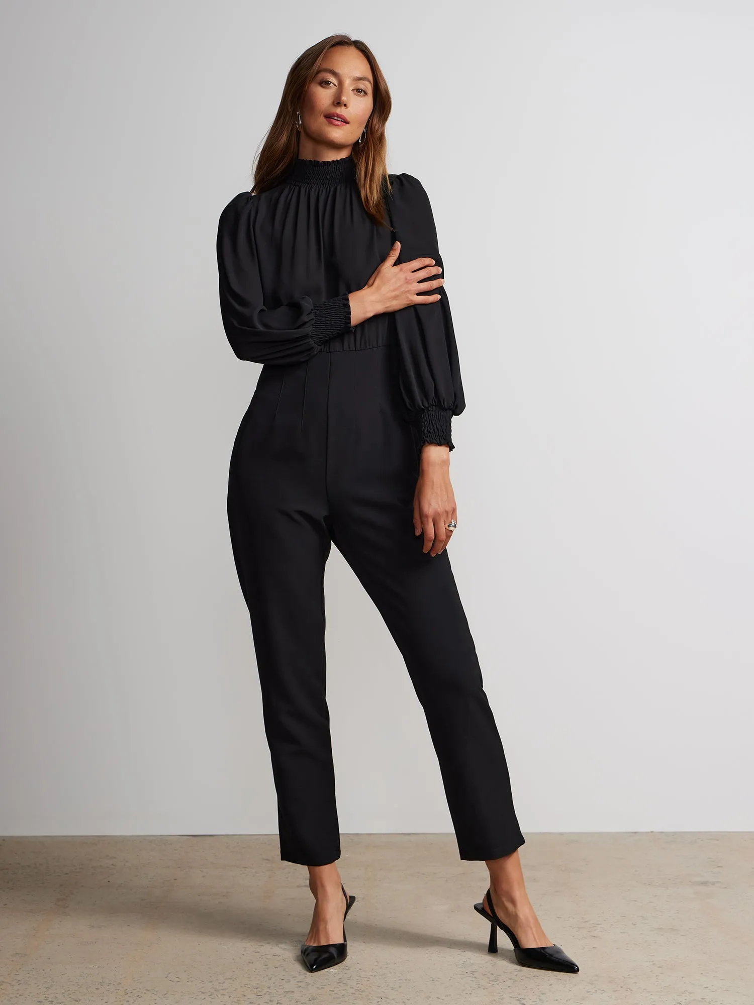 Mock-Neck Slim-Leg Jumpsuit