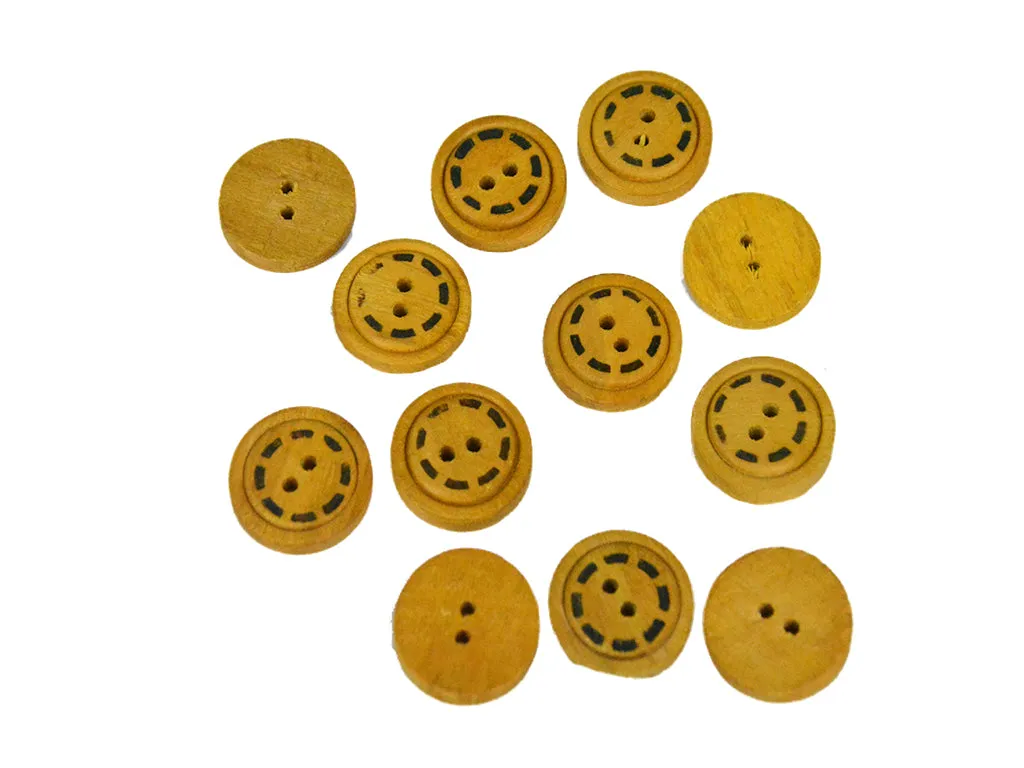 Mustard Geometric Printed 2 Hole Wooden Buttons - 32L