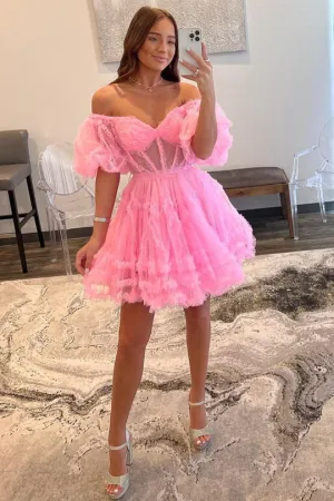 Naomi | A Line Off the Shoulder Tulle Homecoming Dress