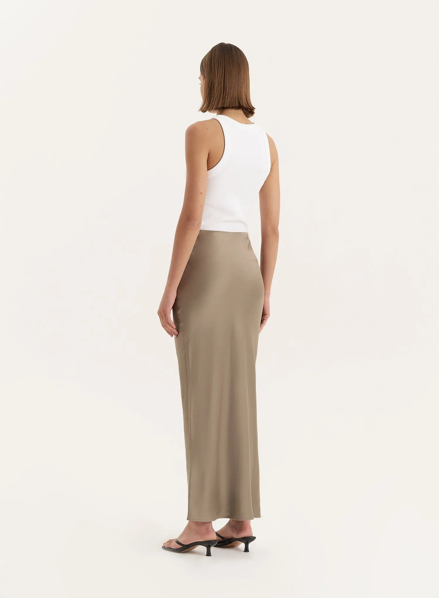 Olive Satin Maxi Skirt- Novah