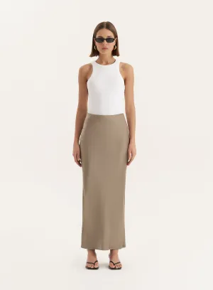 Olive Satin Maxi Skirt- Novah