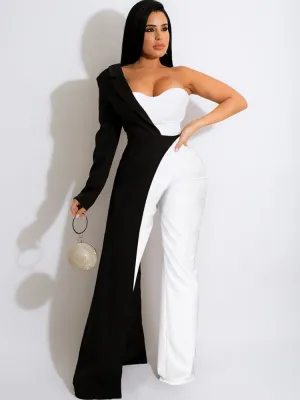 One Shoulder Patchwork Wide Leg Jumpsuit