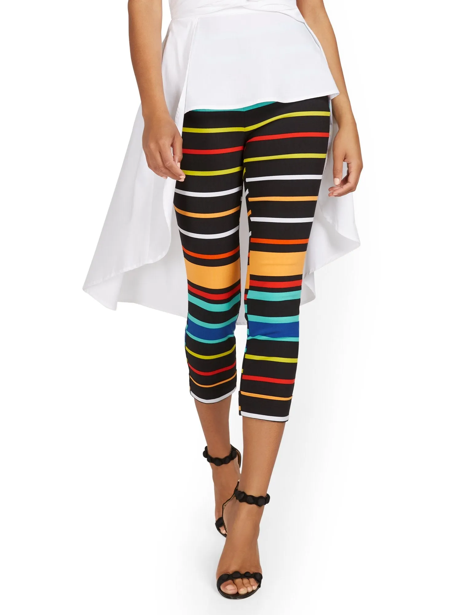 Petite Whitney High-Waisted Pull-On Slim-Leg Capri Pant - Bold Stripe