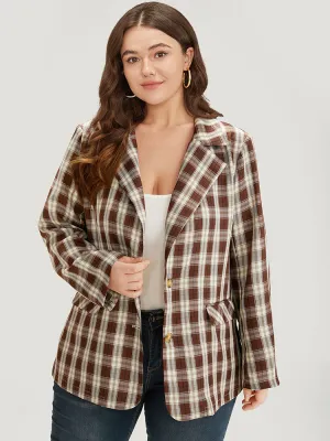 Plaid Button Through Flap Pocket Blazer