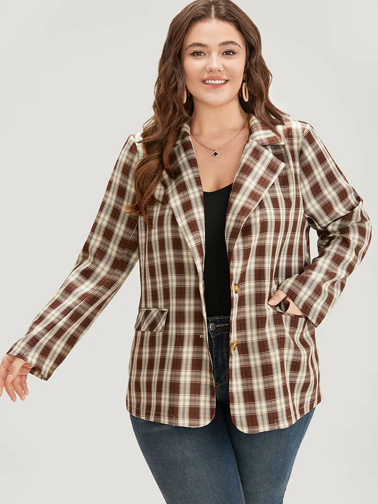 Plaid Button Through Flap Pocket Blazer