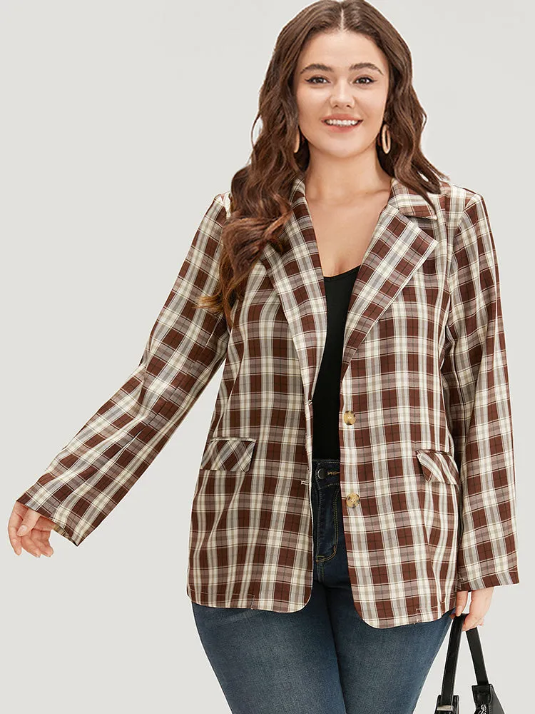 Plaid Button Through Flap Pocket Blazer