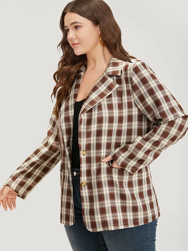 Plaid Button Through Flap Pocket Blazer