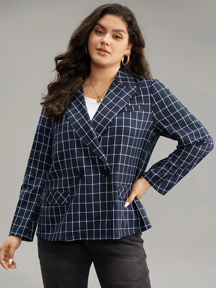 Plaid Flap Detail Suit Collar Button Up Blazer