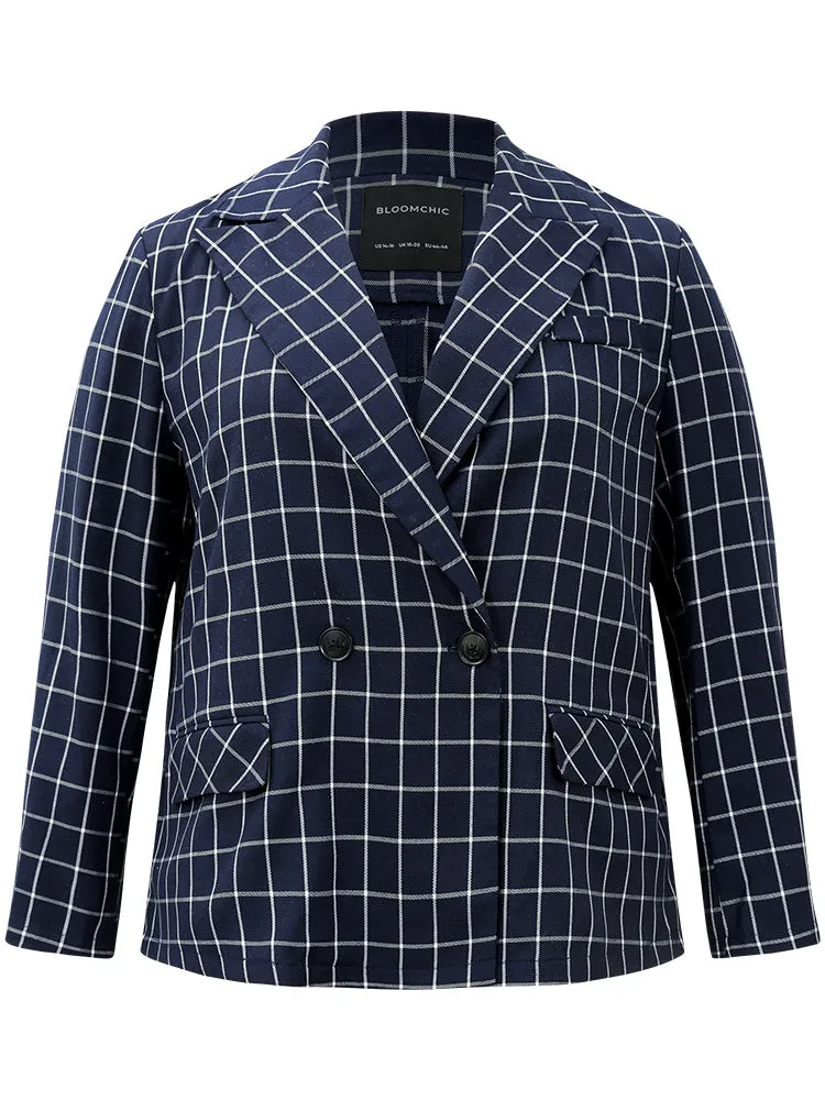 Plaid Flap Detail Suit Collar Button Up Blazer