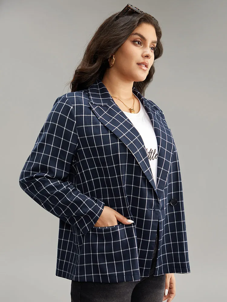 Plaid Flap Detail Suit Collar Button Up Blazer