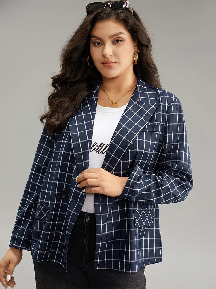 Plaid Flap Detail Suit Collar Button Up Blazer