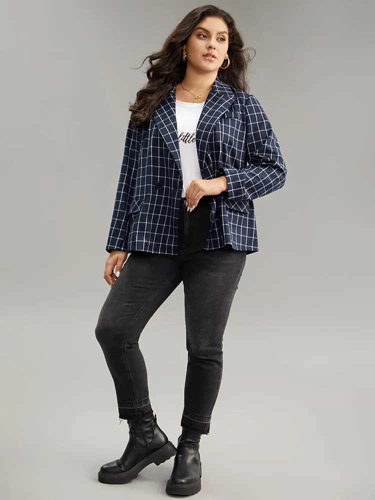 Plaid Flap Detail Suit Collar Button Up Blazer