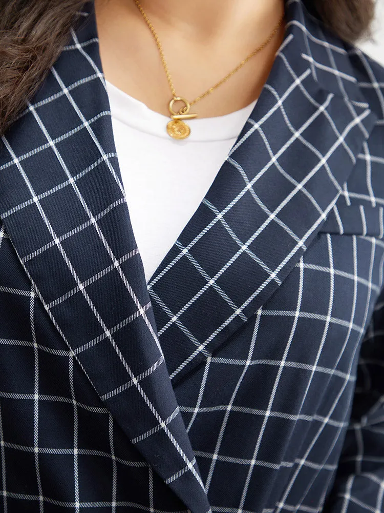 Plaid Flap Detail Suit Collar Button Up Blazer