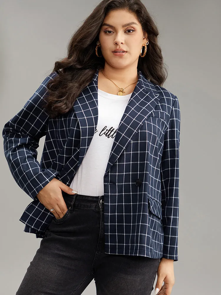 Plaid Flap Detail Suit Collar Button Up Blazer