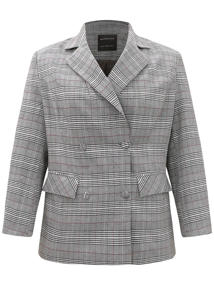 Plaid Lapel Collar Pocket Button Up Blazer