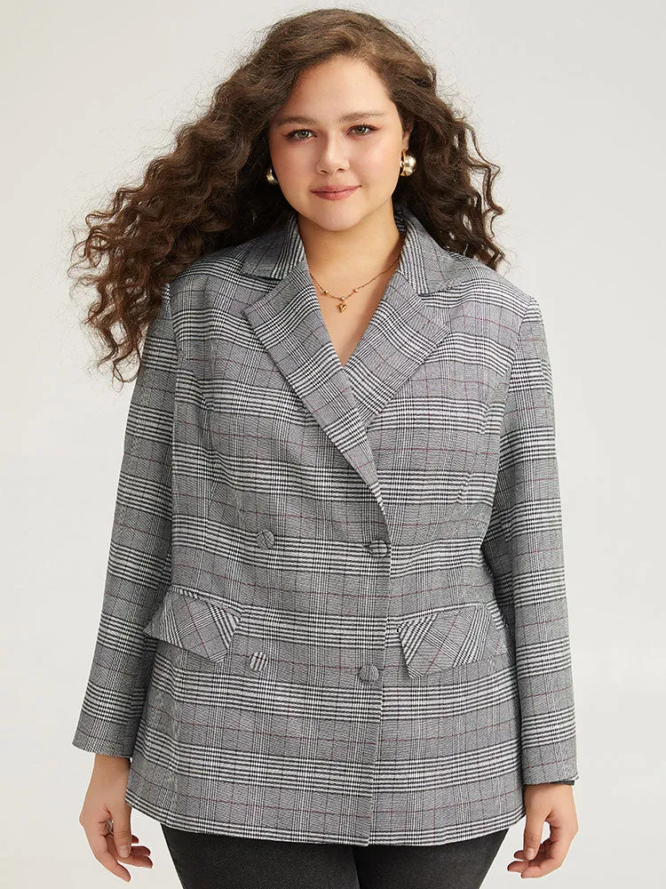 Plaid Lapel Collar Pocket Button Up Blazer