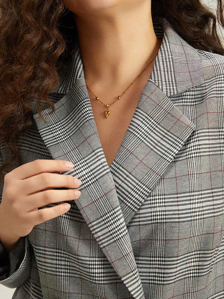 Plaid Lapel Collar Pocket Button Up Blazer