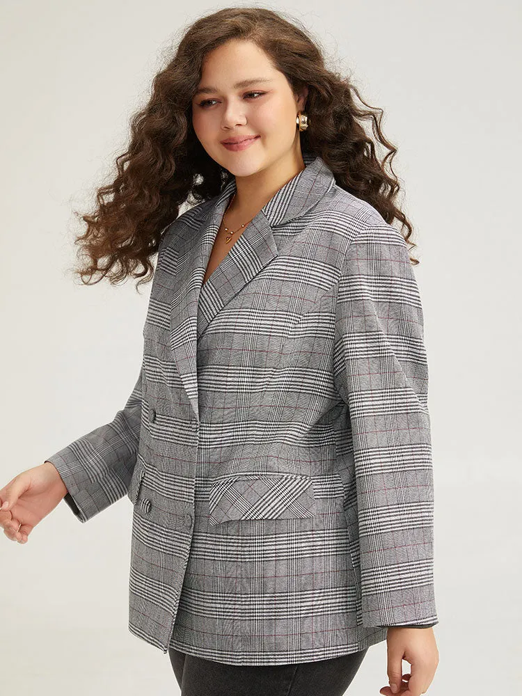 Plaid Lapel Collar Pocket Button Up Blazer