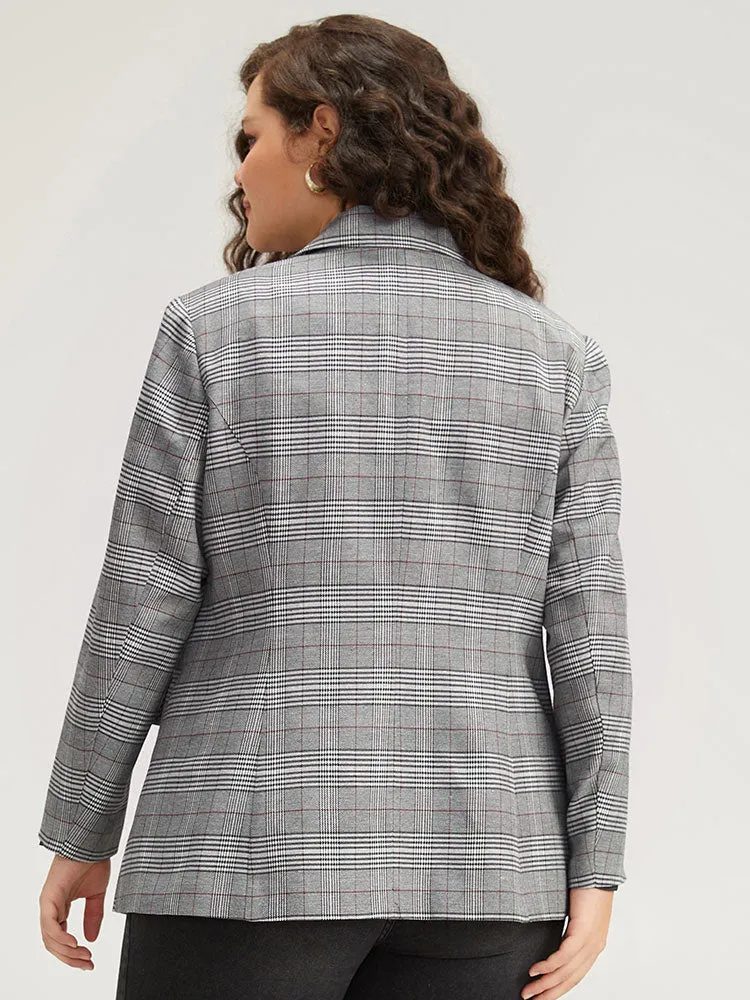 Plaid Lapel Collar Pocket Button Up Blazer