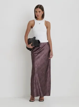 Plum Printed Satin Maxi Skirt- Novah